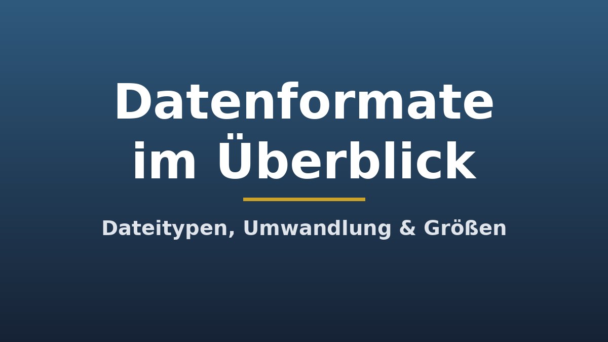 Titelgrafik: Datenformate im Überblick, Dateitypen, Umwandlung & Größen